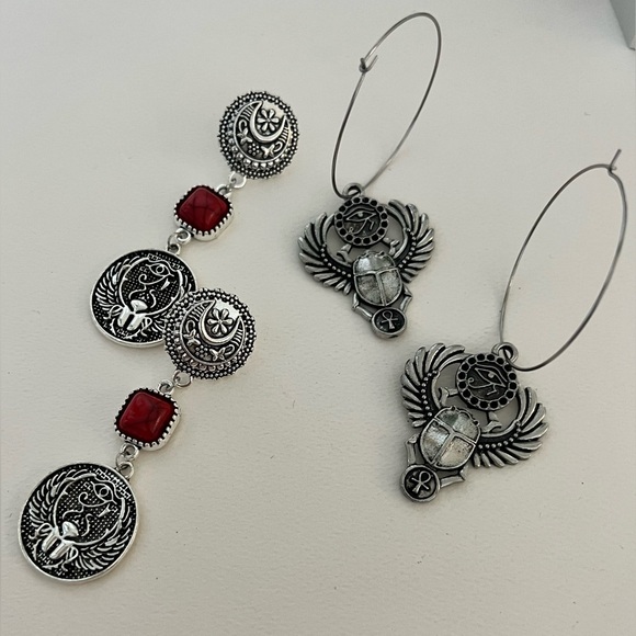 Ancient Egyptian Protection Earrings - Egyptian Wing Scarab Hoop Earrings - Picture 3 of 15